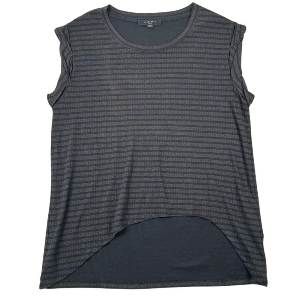 AllSaints Sanza Stripe Sleeveless Hi Low Tank Top Minimalist Streetwear - S